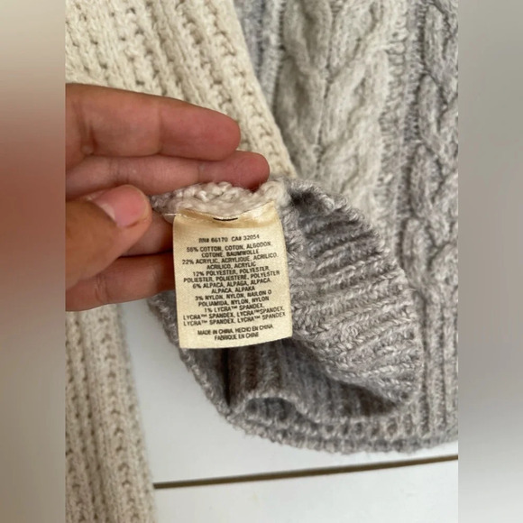 Anthropologie Sleeping on Snow M Cable Knit Pullover Sweater Gray Ivory $168 - Picture 11 of 11